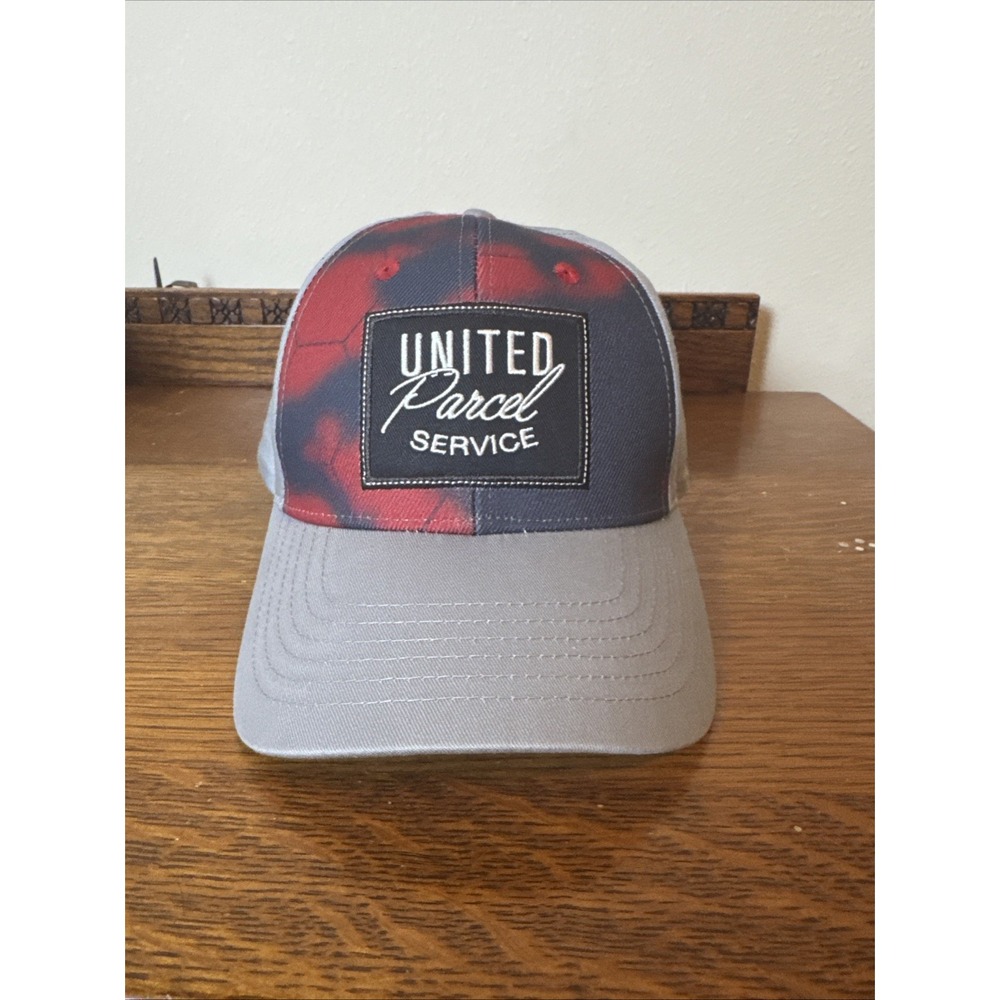 UPS Hat K-Products United Parcel Service Trucker Cap Gray Red Tie Dye Patch